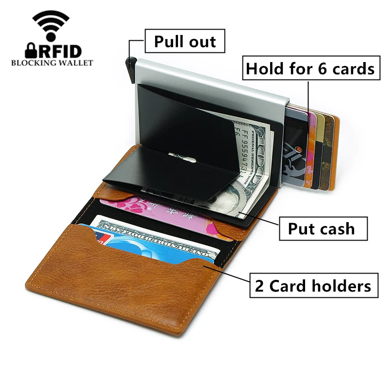 Petit portefeuille Anti-RFID bloquant le crédit pour hommes et femmes, porte-monnaie de Protection en métal, porte-carte cuir, identification,