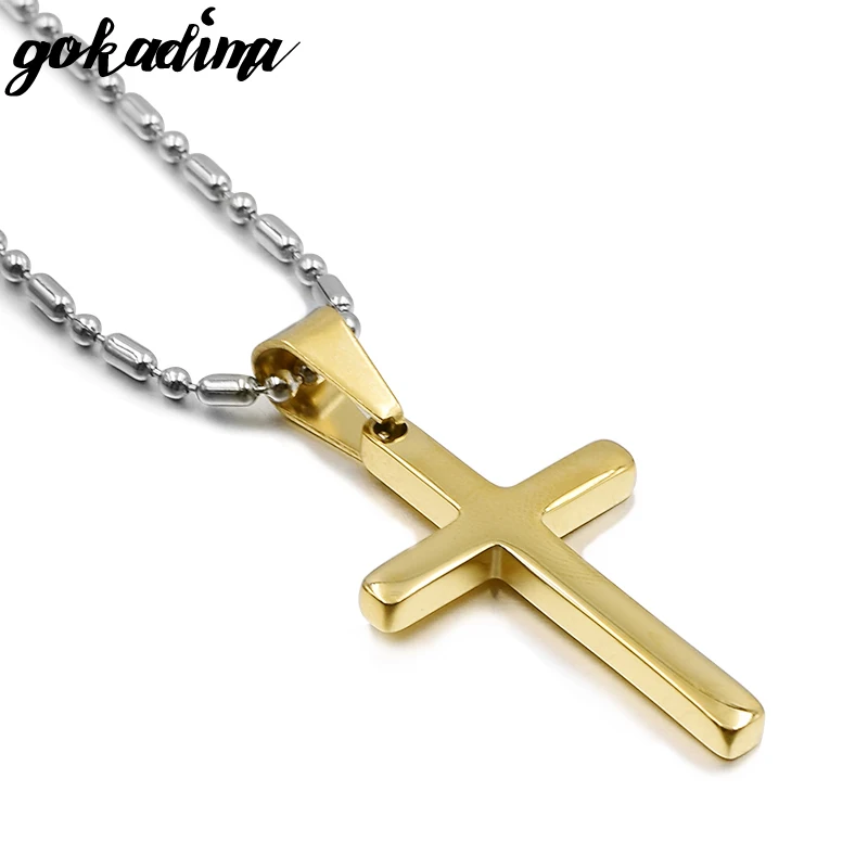 Gokadima Fashion Trendy Stainless Steel Simple Little Cross Pendant Necklace For men or women jewelry 2018, 4 colors