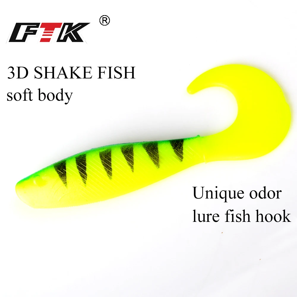 FTK 5PCS Soft Lure Fishing Lures Swim Baits Jigging Lure Bass Easy Artificial Popper lure Soft Wobblers 3D Shake Fish T Tail