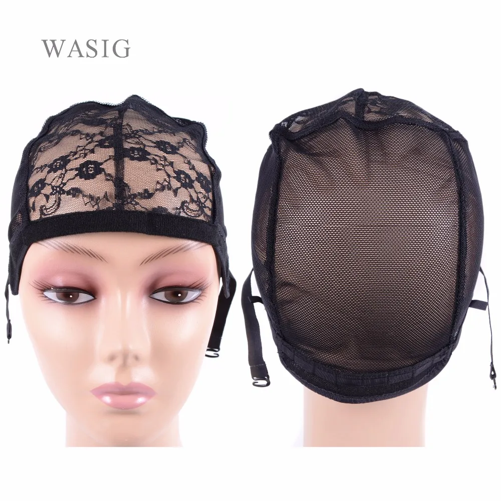 1 Pc Black Wig Cap With Velvet Sides For Making Wigs With Adjustable Strap Glueless Wig Caps Weaving Cap Flower Lace Net Caps