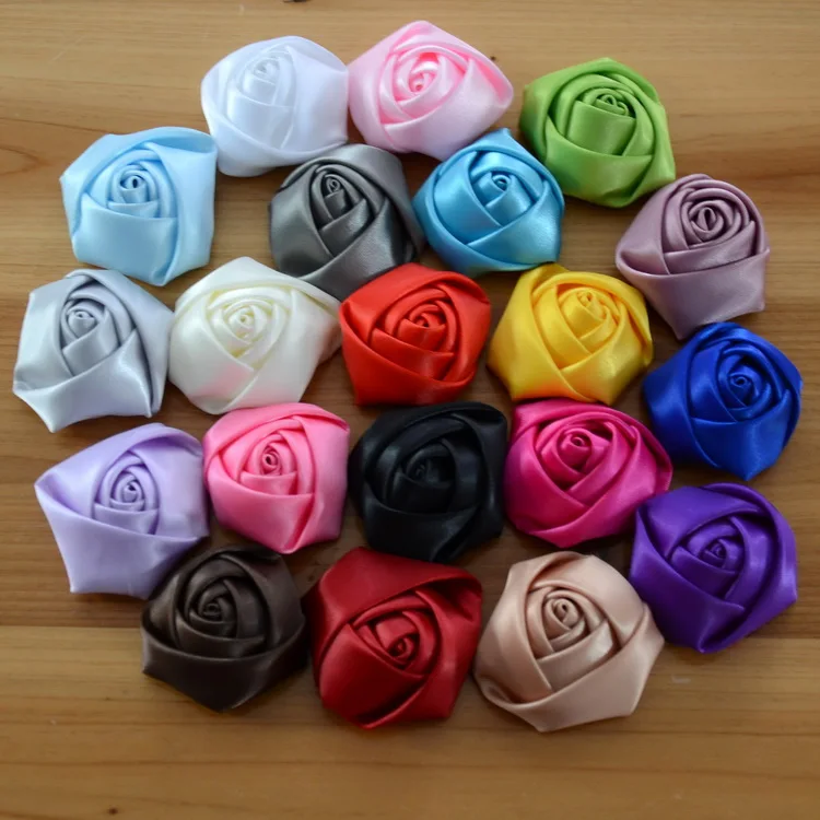 60 pcs/lot, 5 CM Satin Rolled Roses, satin smooth rosette, Flower Applique, Flower Embellishments, Craft Flowers