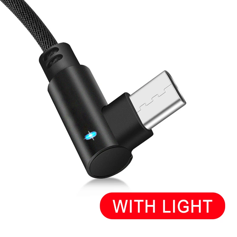 Data Cables With Light 90 Degrees Right Angle Type c Android System Mobile Phone Charging Cable Micro USB Wire