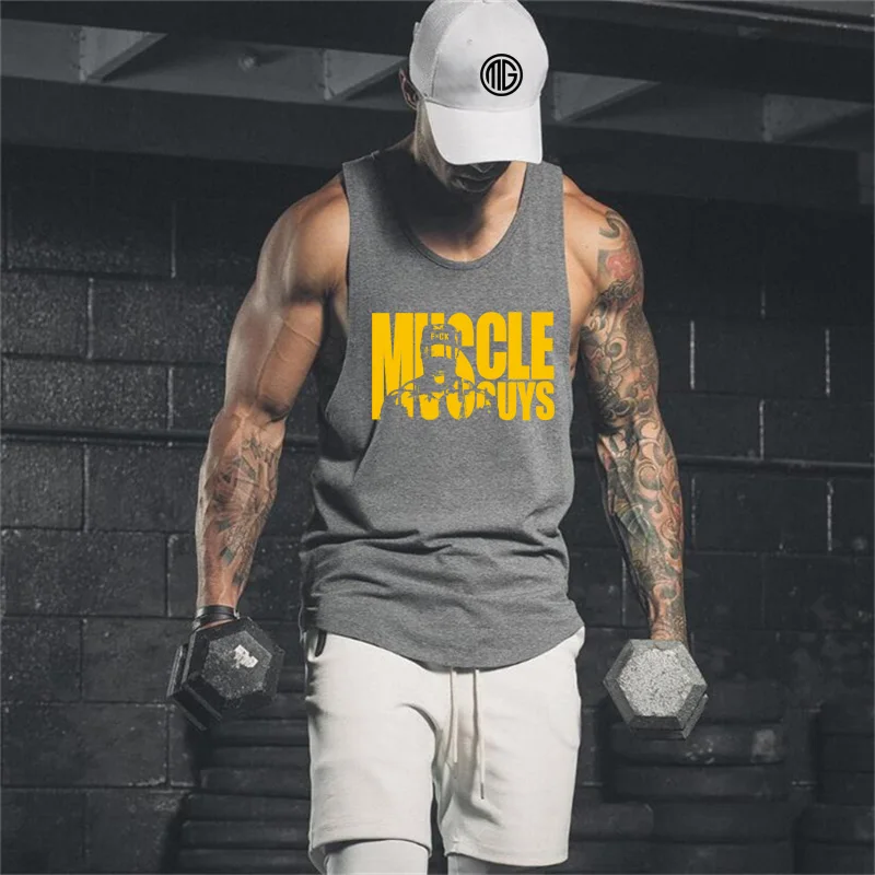 Muscleguys Brand Gyms tank top men Fitness Shirts Cotton Circular hem vest Workout clothing Bodybuilding Stringer Tanktop