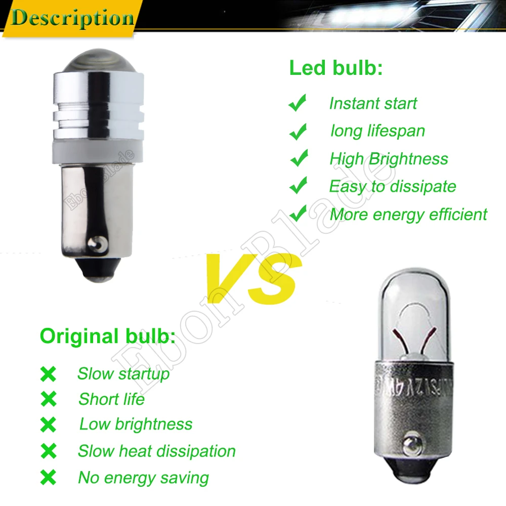 2x T4W BA9S BAX9S H6W BAY9S H21W 6V 12V 24V DC Car Motor LED Bulb Interior Lamp Projector Side Marker Backup Reverse Light White
