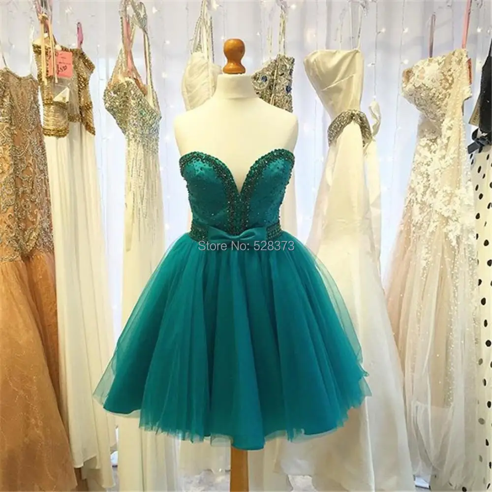 YNQNFS PD38 Chic Tutu Bow Belt Crystal Beaded Emerald Green Short Prom Dress Party Ball Graduation