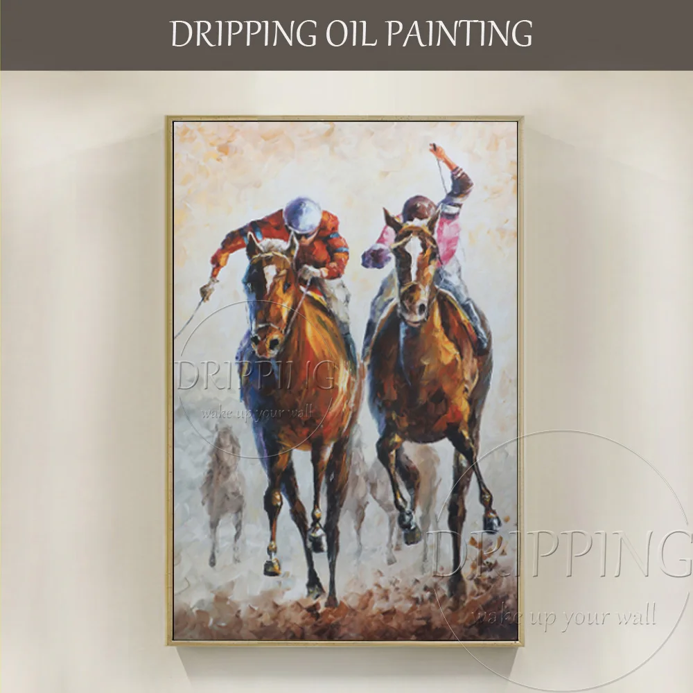 Top Painter Team Supply High Quality Hand-painted Horse Race Oil Painting on Canvas Modern Wall Horses Painting for Office Decor