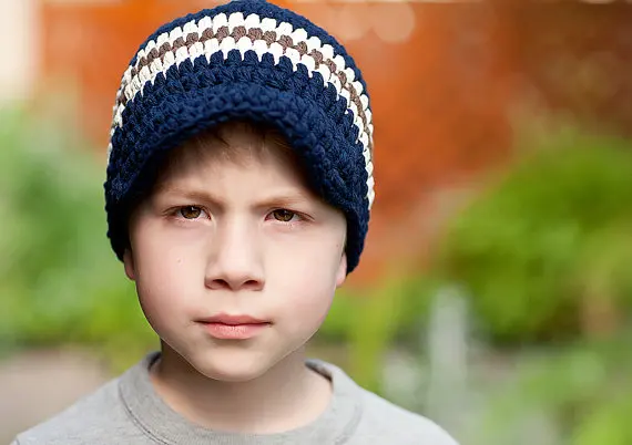 

Toddler Boy Hat Toddler Hat Crochet Boys Hat Sriped Visor Beanie Navy Blue Toddler Hat Ecru Brown Toddler Boy Clothes Winter Hat