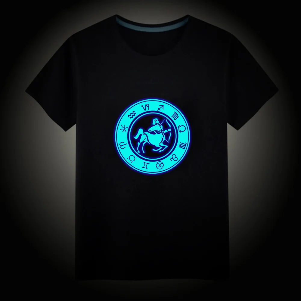 Camiseta luminosa fluorescente de constelaciones Aries Libra Virgo, camisetas Unisex, camisetas de manga corta para hombres, camisetas para niños