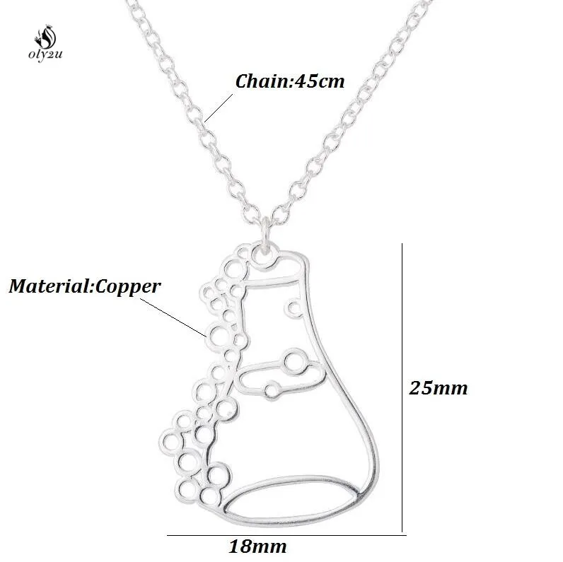 Oly2u Long Pendant Necklace  Trendy Erlenmeyer Flask Necklace Potion Bottle Chemistry Laboratory Graduation Gift Conical Flask