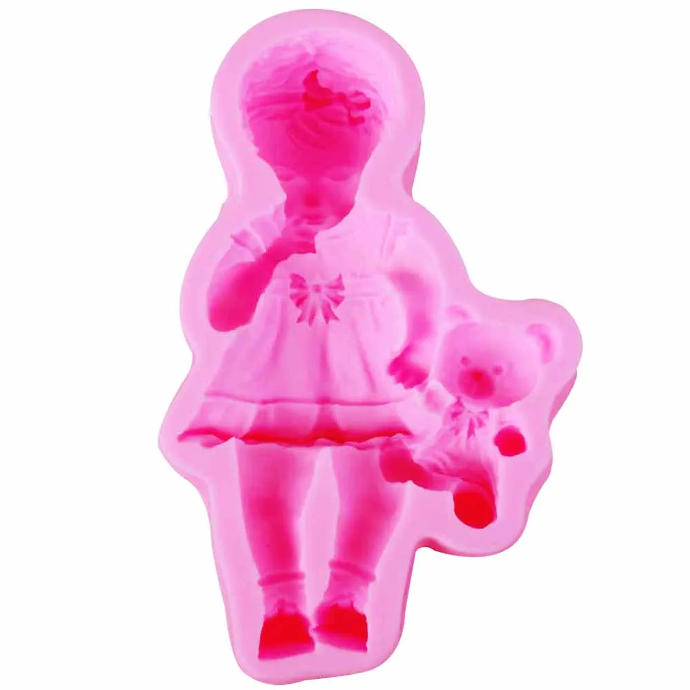 3D Girl Doll Bears Chocolate Moulds Silicone Molds Kitchen-Baking Resin Form Home Decoration Clay Craft Fondant Cake Tools m925