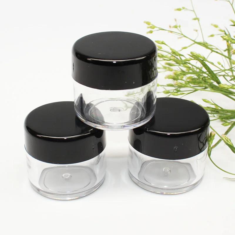 100pcs-lot-15g-glossy-black-lid-plastic-empty-clear-jar-cosmetics-container-black-cap-jar-powder-bottle-cream-packaging