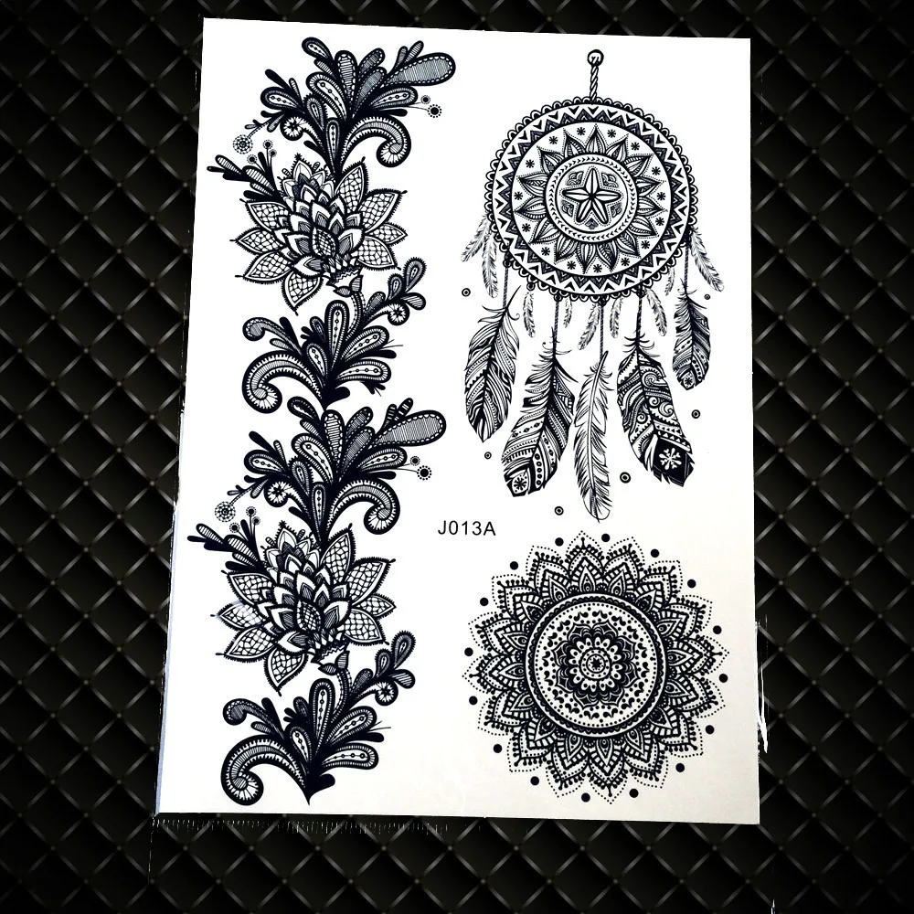 Black Indian Henna Mehndi Temporary Tattoo Women Body Art Arm Fake Water Transfer Tattoo Hands Finger Tatoo Girl Chains Designs