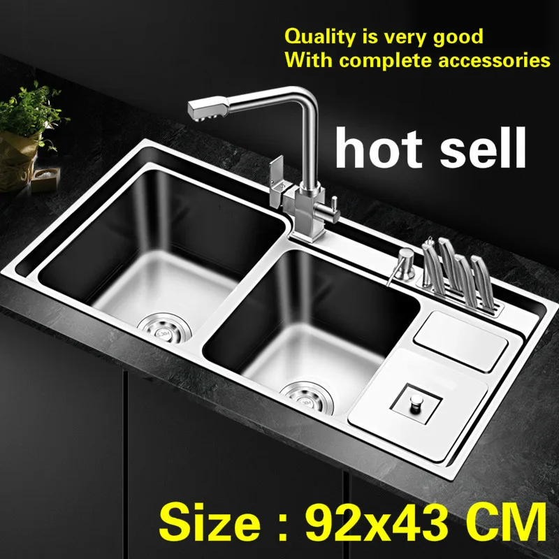 

Free shipping High quality household big kitchen double groove sink 304 food grade stainless steel standard hot sell 92x43 CM
