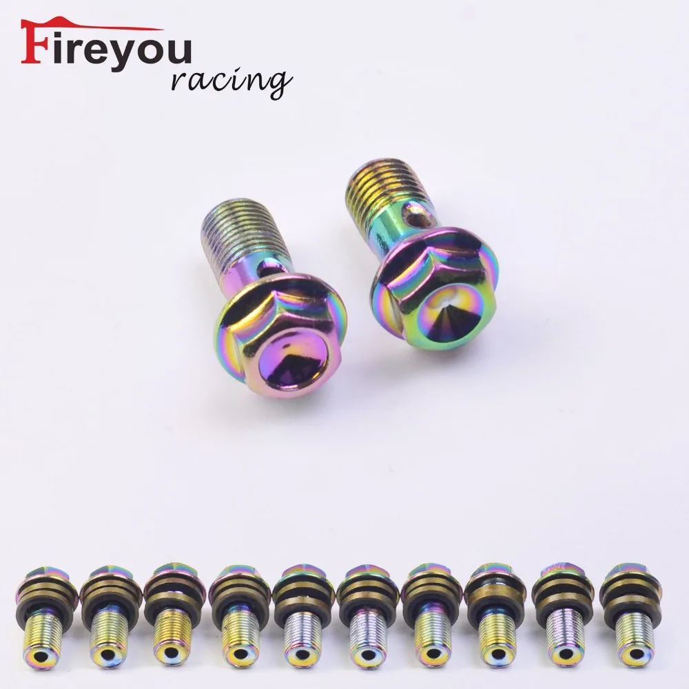 Fireyouracing Motorcycle Brake Hose Bolts Hydraulic Clutch Pump Master Cylinder Banjo Screw Oil Output Bolts Nuts M10 Colorfuls