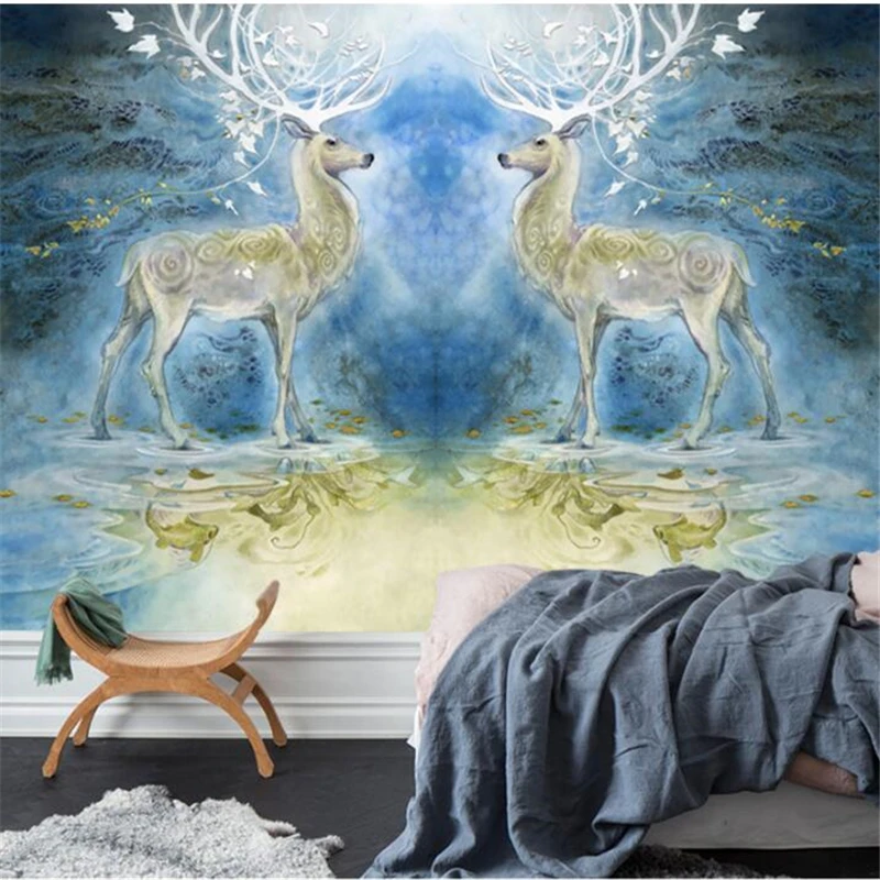 wellyu  papel de parede  Custom wallpaper  Modern minimalistic Nordic fairy tale romantic elk fresco wall background tapety