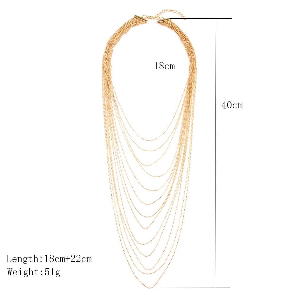 Banny Pink Elegant Metal Beads Multi Chain Necklace For Women Chunky Multi Layer Rows Tassel Neckalce Fashion Jewelry Colliers