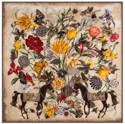130cm*130cm Luxury Brand Twill Hijab Large Square Scarves Floral Horse Print Twill Shawls Bandana Silk Scarf For Women Headband