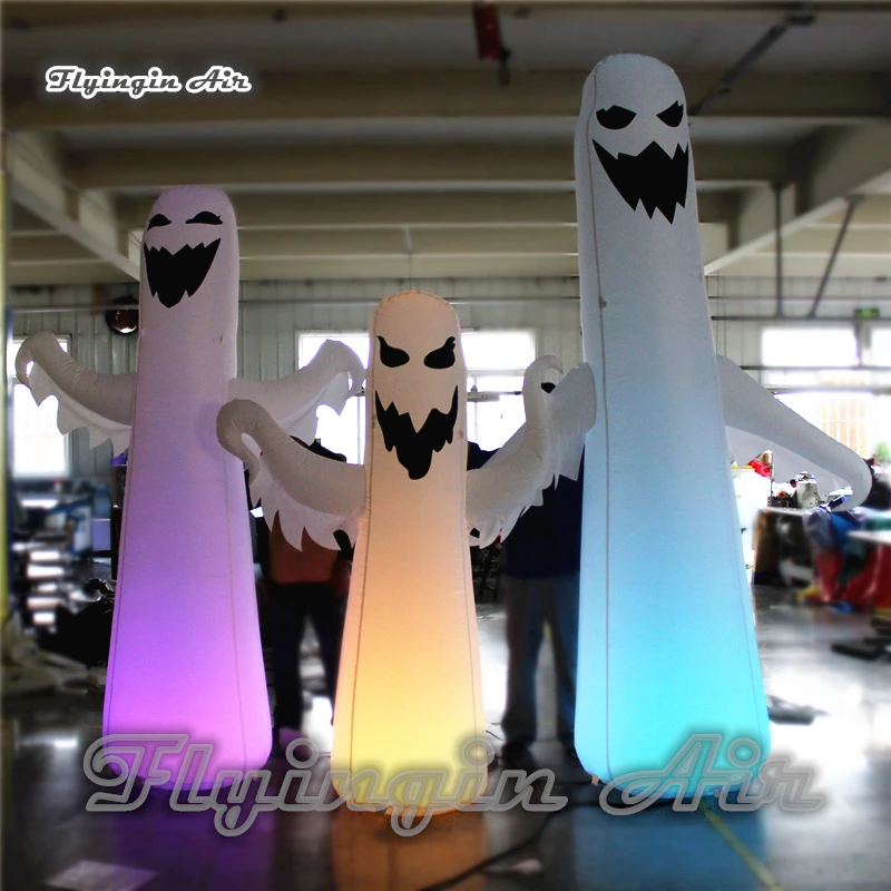 Customized Halloween Lighting Inflatable Ghost White Air Blown Horrific Specter Pillar For Night Club Holiday Party Decoration