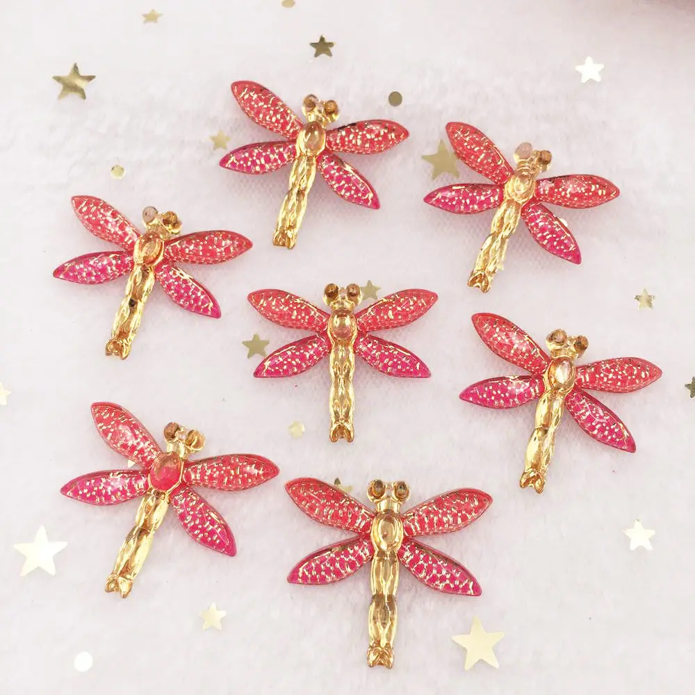 New 10pcs Resin Bling Colorful Dragonfly flatback rhinestone 1 Hole Ornaments DIY  Wedding appliques craft SW80