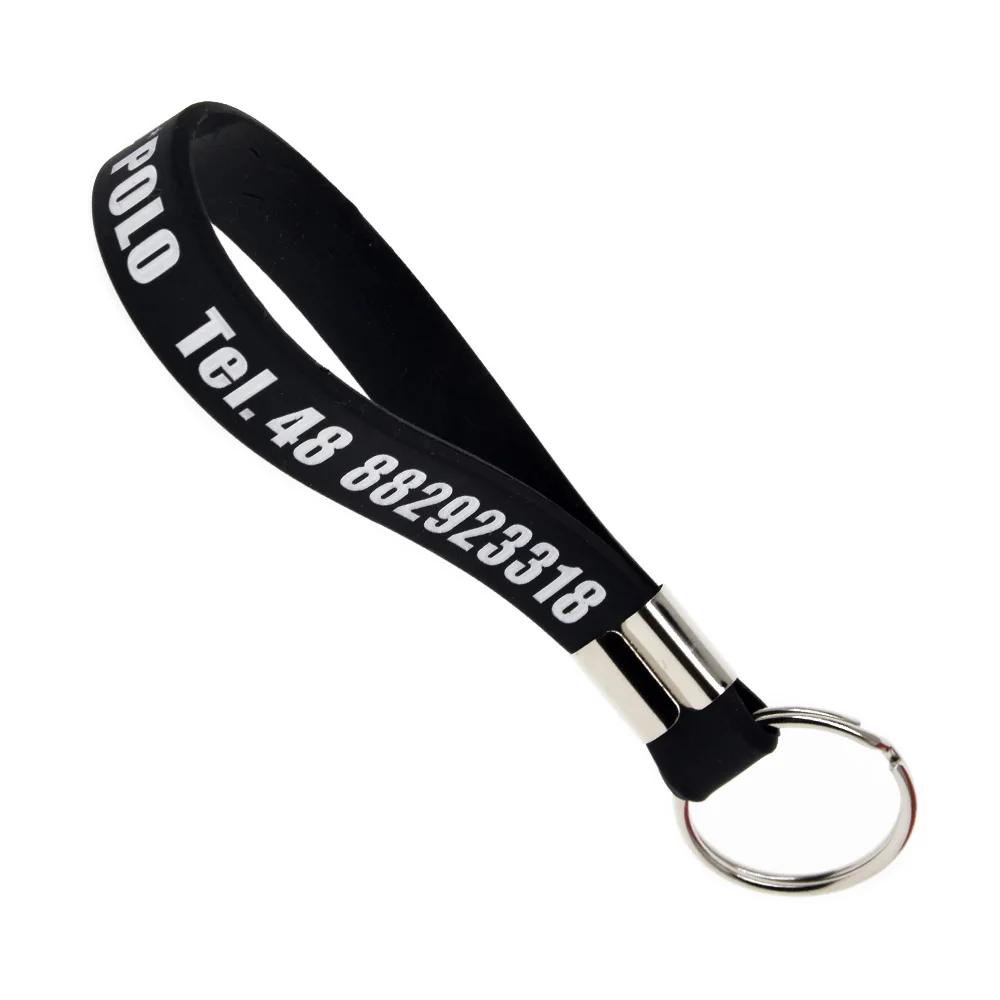 Günstigstes Maßgefertigtes Logo Geprägtes Silikon-Armband Schlüsselanhänger Schwarz – Detail 7