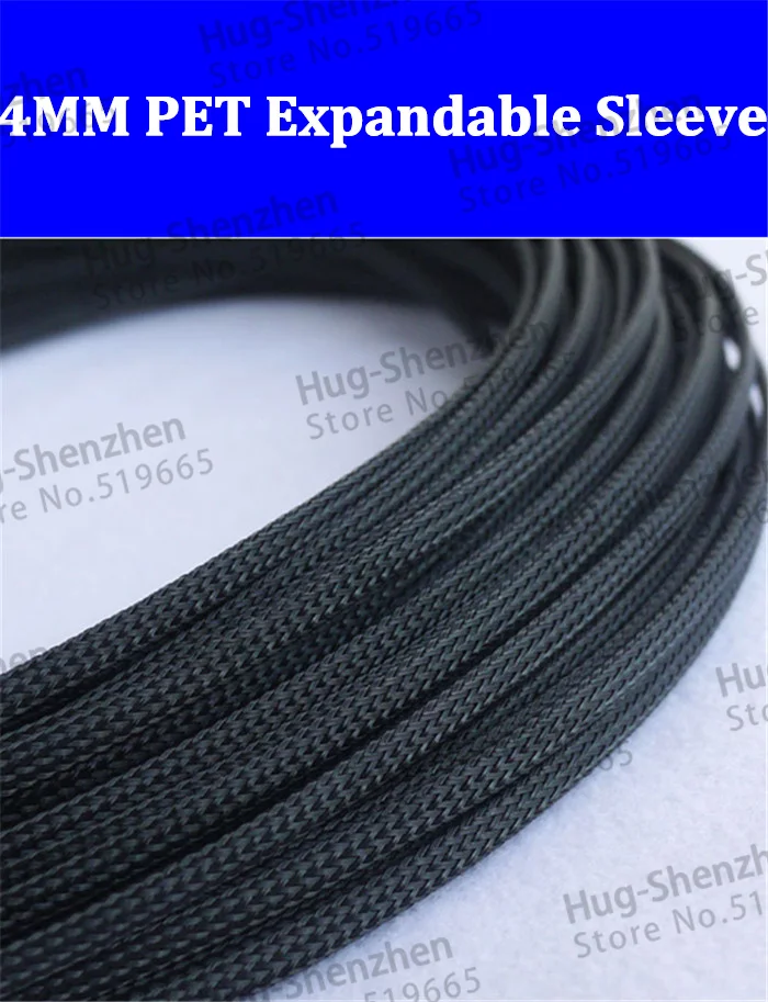 

20 Meters Round High Density Sleeving 4 mm Black Braided Expandable Sleeve For Cable Protection