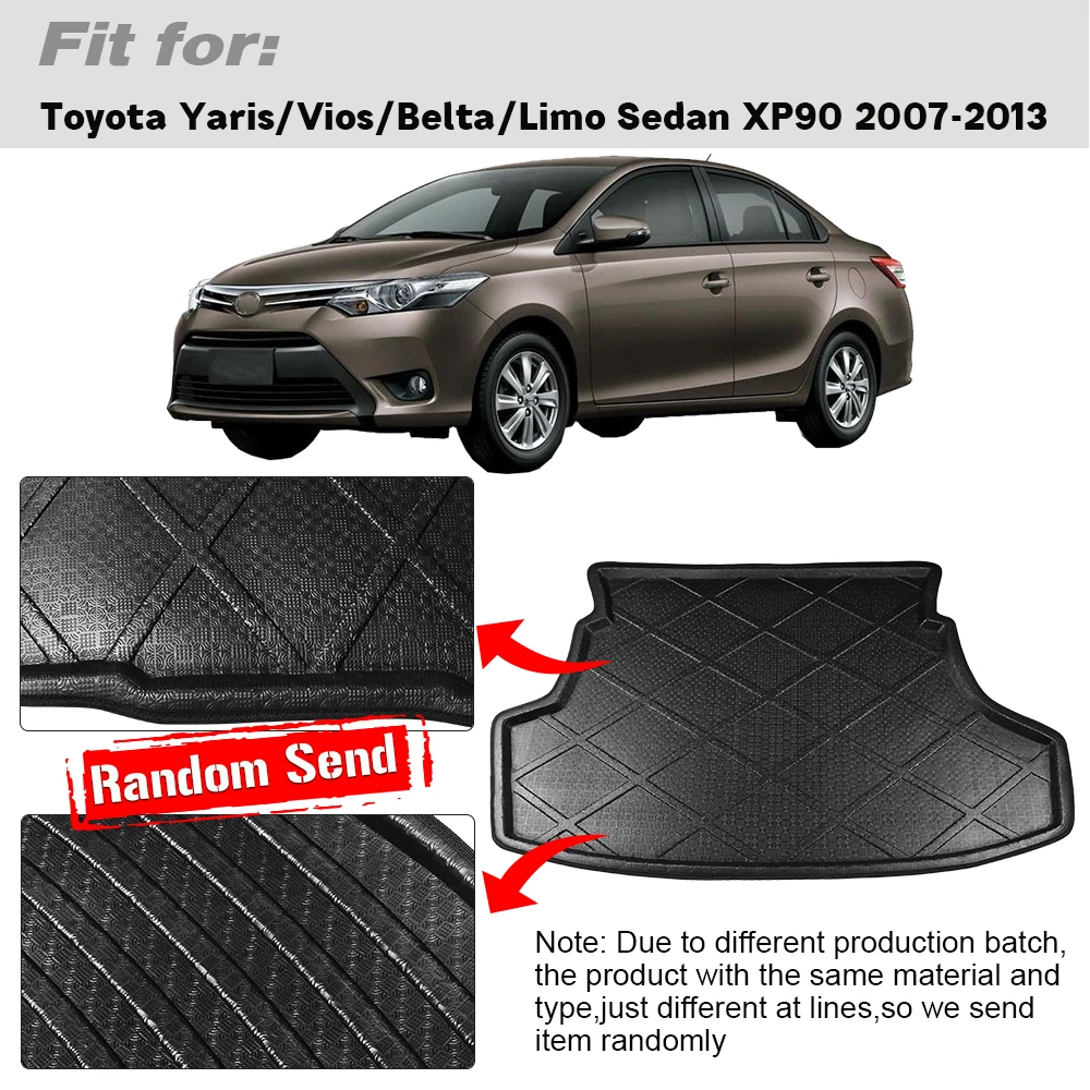 Buildreamen2 For Toyota Yaris Vios Belta Limo Sedan XP90 Car Trunk Mat Floor Cargo Tray Boot Liner Carpet Mud Pad 2007-2013
