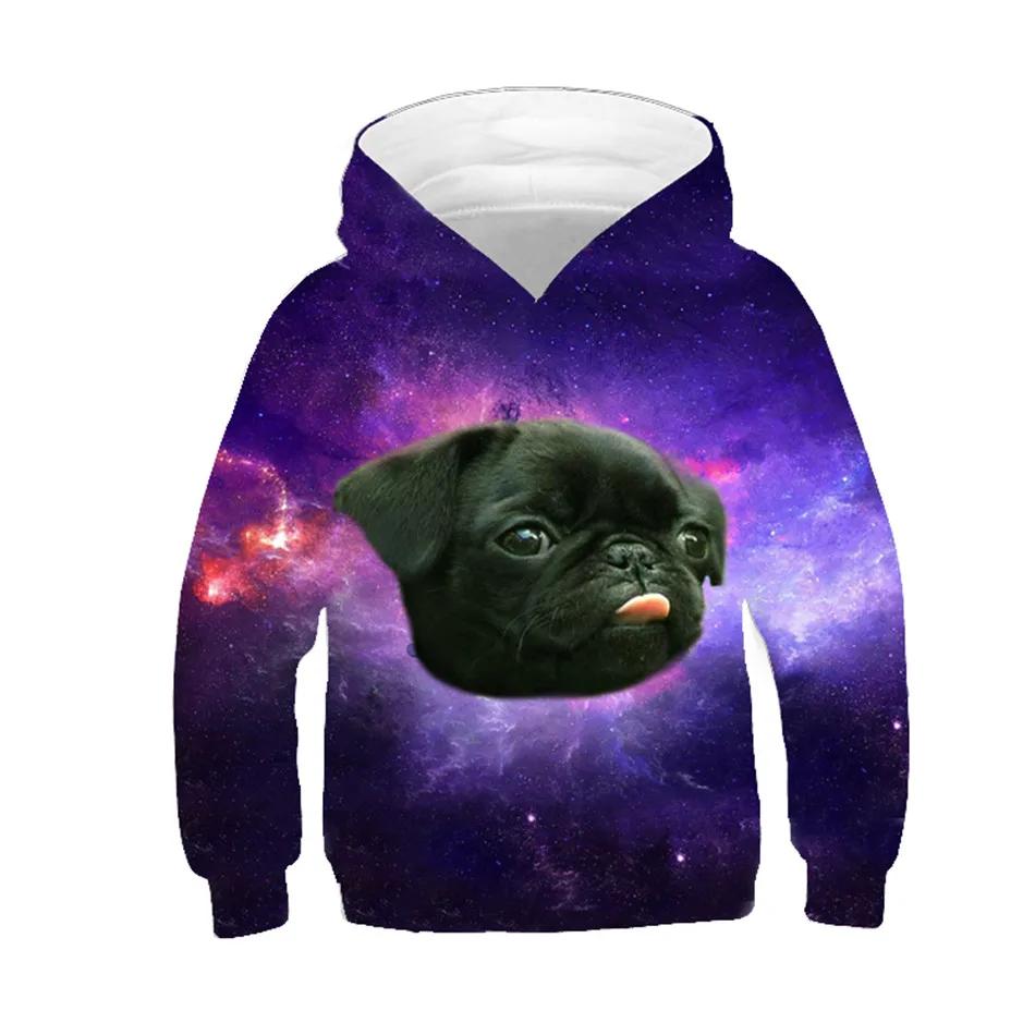 2020 Children Sweatshirts Boy/Girl Hip Hop Lovely Black Pug Head Floating Space Galaxy Hoodies Kids 3d Pullovers Clothing Tops