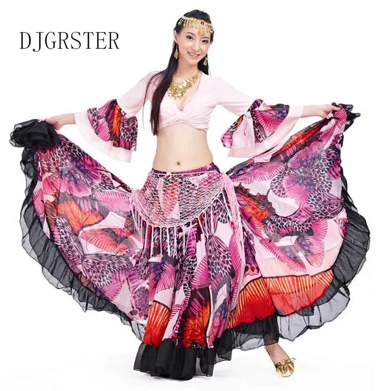 

DJGRSTER Belly Dancing Clothing Oriental 1-2PCS Suit Bra&Long Skirt Chiffon Belly Dance Costume Set Performance Red and Pink