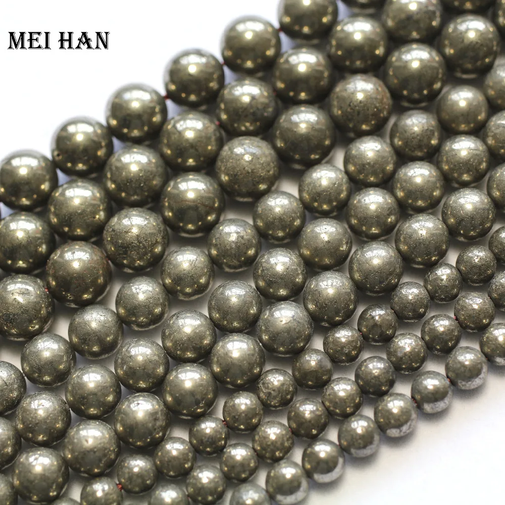 Meihan wholesale natural pyrite 6mm 8mm 10mm 12mm stone smooth round loose beads for jewelry diy making design