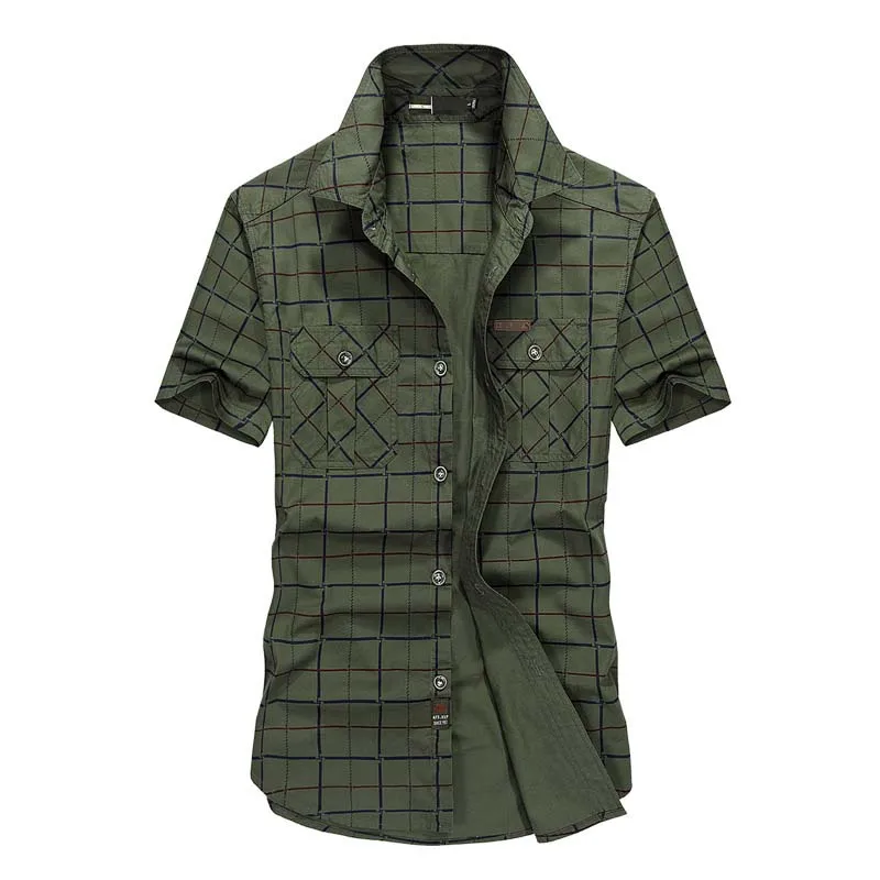 Summer Shirt Mens Short Sleeve Shirts High Quality Cotton Male Plaid Shirt 2 Pockets Plus Size M-5XL Man Clothes