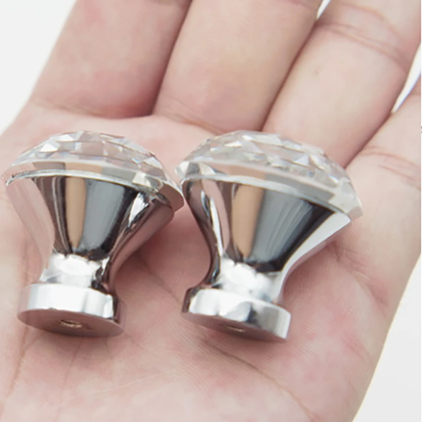 25/30/40mm Zinc Alloy Clear Crystal Glass Door Pulls Modern Drawer Cabinet Furniture Handle Knob Single Hole Handle kastgreep