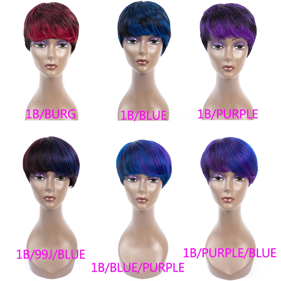 Sophie's Brazilian Bob Wig Short Human Hair Wigs For Black Women Remy Straight Hair Wig 1b Purple 99j Blue Ombre Human Hair Wig