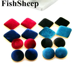 FishSheep Geometric Velvet Button Stud Earrings For Women Vintage Fabric Half Ball Round Circle Square 2022 Earrings Jewelry