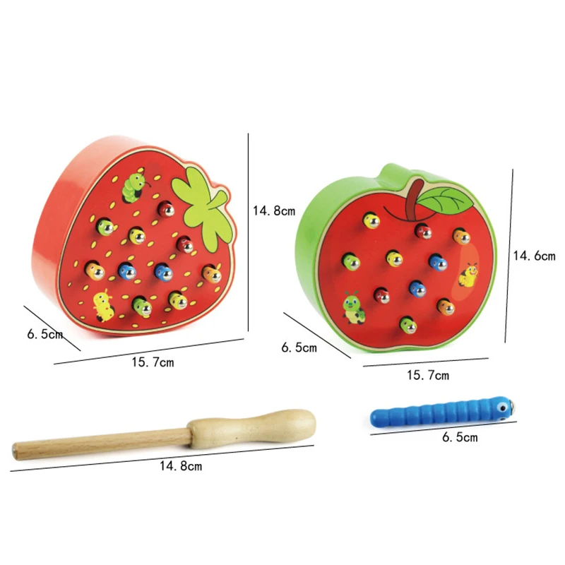 유아 나무 자석 블록 장난감 사랑스러운 과일 블록 장난감 빨간 딸기/사과 캐치 버그/애벌레 흡입 곤충 어린이