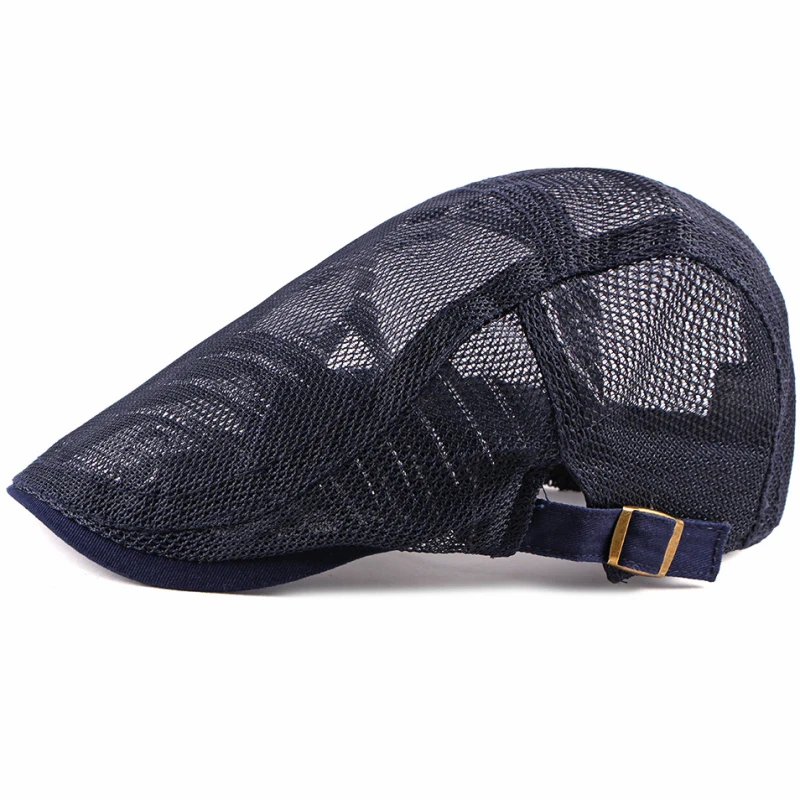 HT2215 Beret Spring Summer Men Women Cap Adjustable   Flat Cap Breathable Mesh Cap for Men Women Solid Plain Beret Cap