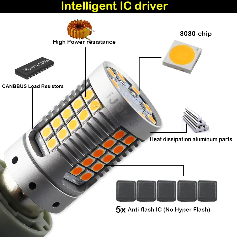(4) Canbus No Hyper Flash Amber Yellow 7440 W21W WY21W T20 LED Replacement Bulbs For Car Auto Front or Rear Turn Signal Lights