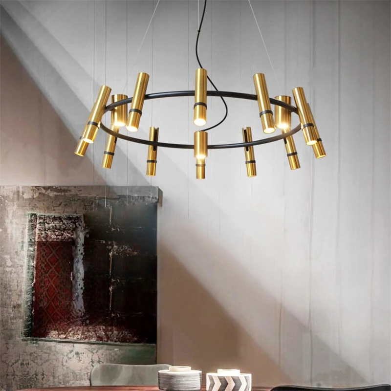 Modern Postmodern Chandelier Lighting Nordic Designer Golden Steam Tube Lustre Suspension Lamp for Living Room Bedroom LED Light