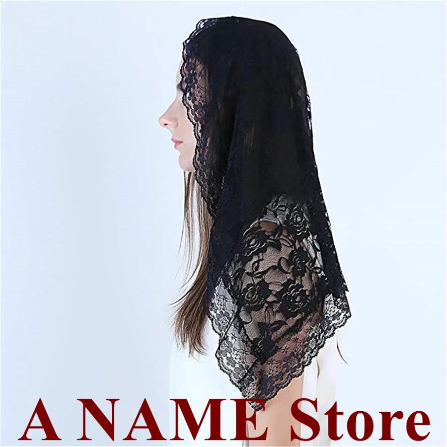 Black white Lace Catholic Veil Mantilla for Church Head Covering Latin Mass mantilla negras vela negra Voile Noir Dentelle 2019