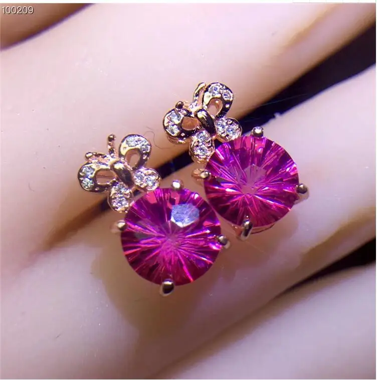 

Natural Pink topaz earring Free shipping Natural real Pink topaz 925 sterling silver Fine jewelry