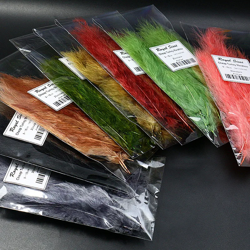New 12 optional Colors 40pcs/pack Dyed Turkey Marabou feather cheap Woolly Bugger Tying materials quilling feather hand selected