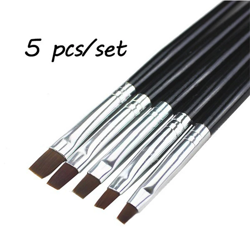 5PCS Kolinsky Flat Nail Art Brush Set Gradient Acrylic Nail UV Gel Builder Drawing Painting Pen Manicure Tool