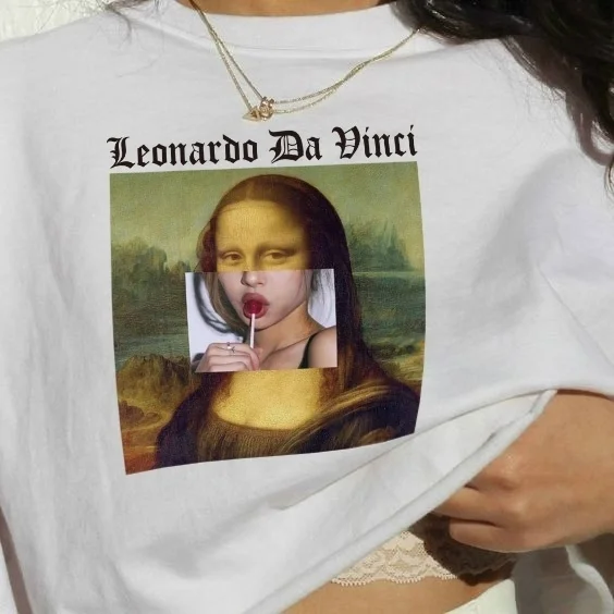 

kuakuayu HJN Pop Art Printed I Love Art Painting Oil Leonardo Da Vinci Tumblr Quotes T-Shirt Unisex Monalisa Lollipop T Shirt