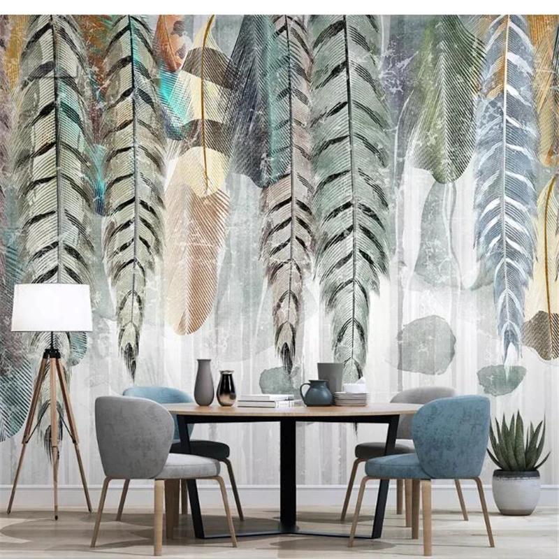 

wellyu papel de parede 3D Custom wallpaper Nordic hand-painted colored feathers modern minimalist background wall painting