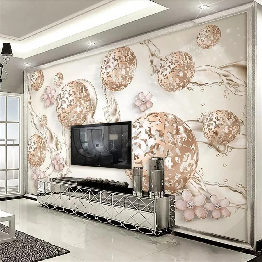 beibehang Custom large wallpapers 3d frescoes champagne gold papel de parede ball dynamic watermark cherry jewelry 3d wallpaper