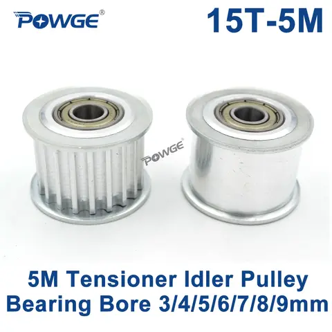 POWGE-톱니 15 개 5M 아이들러 풀리 텐셔너 휠 보어 3/4/5/6/7/8/9mm, 베어링 가이드 포함 5M 동기 풀리 HTD5M 15 톱니 15 T