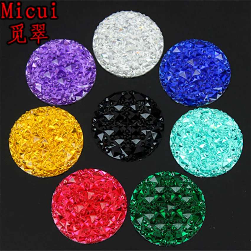 Micui 10pcs 30mm Round Resin Rhinestones Crystal and Stones Flat Back Button For Clothes Dress Crafts Decoration MC782