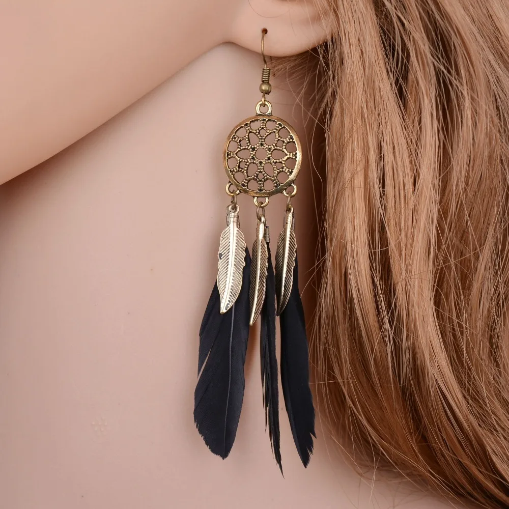 Stylish Bohemia Earrings Feather Long Design Dream Catcher Earrings for Women Jewelry Feather Ornaments Earring Oorbellen Bijoux