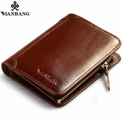 ManBang-cartera de cuero genuino de alta calidad para hombre, billetera de cuero genuino, organizador, monedero plegable, por tiempo limitado