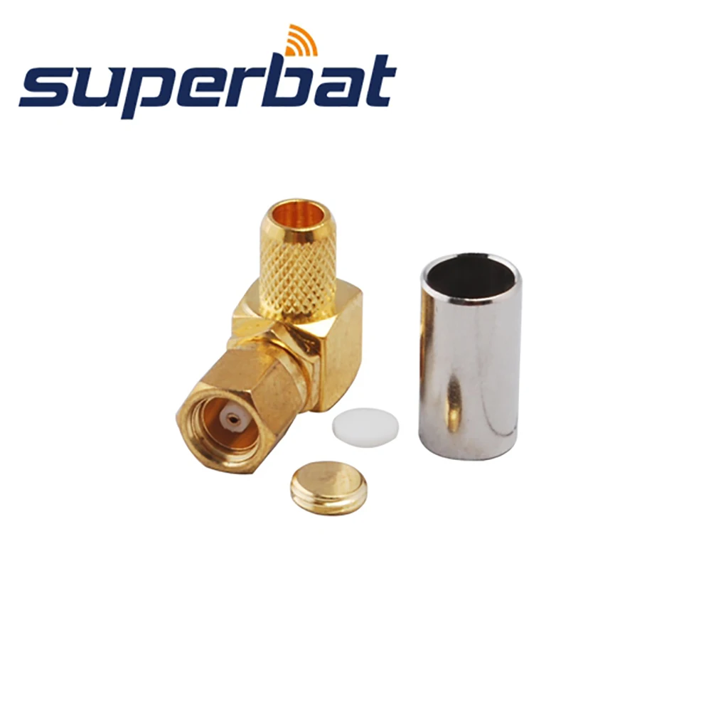 Superbat SMC Cable Mount 50 ohm Crimp Male Right Angle RF Coaxial Connector for Cable RG58 RG400 RG142 LMR195