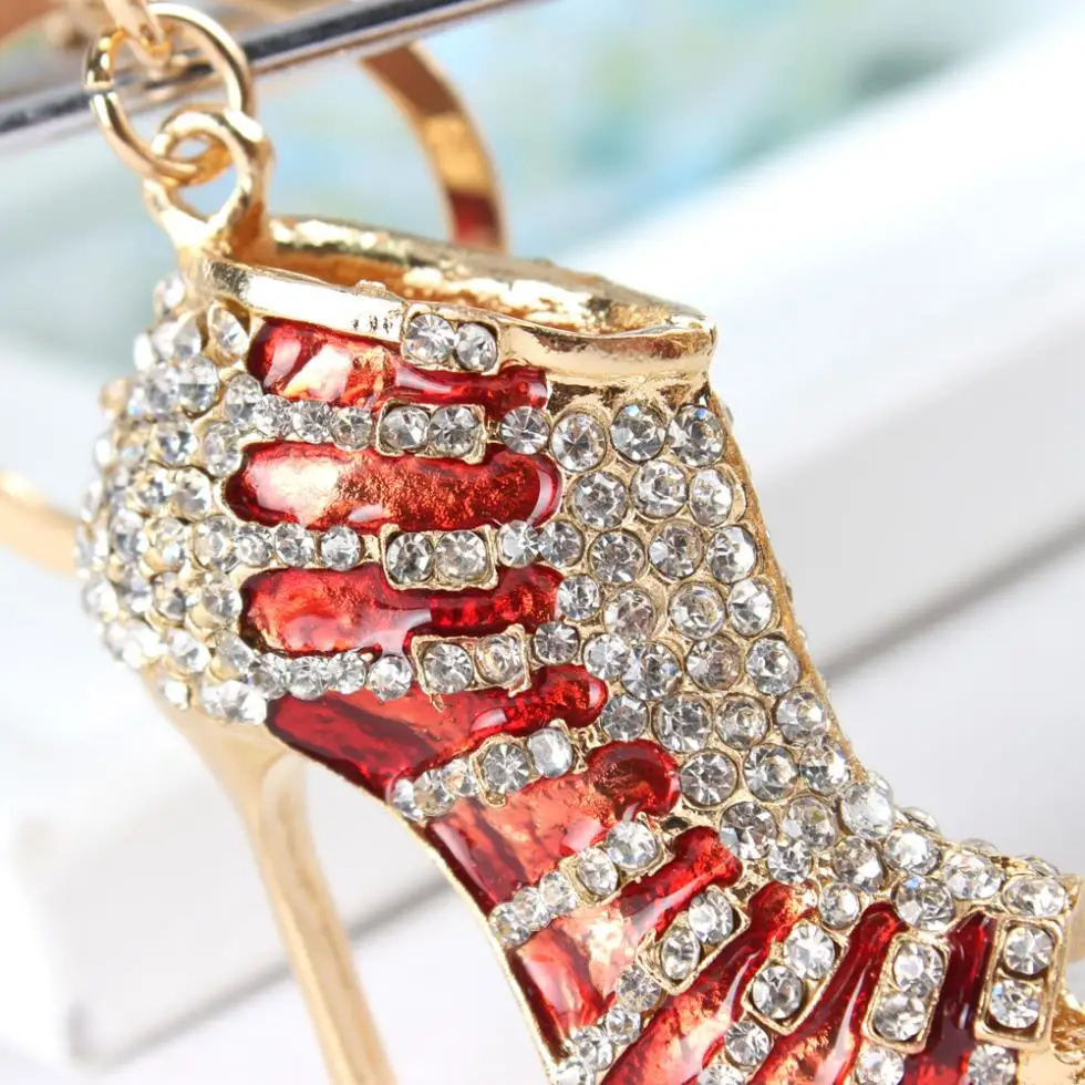 Red Shoe High Heel Charm Pendant Rhinestone Crystal Lovely Purse Bag Keyring Key Chain Gorgeous Birthday Party Gift